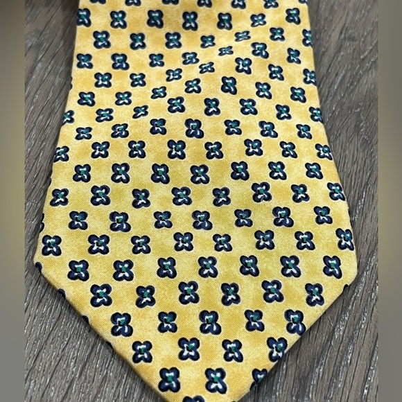 Polo Ralph Lauren Toe Made by Hand Yellow Geometric Navy Accent Designer Tie - Picture 5 of 12